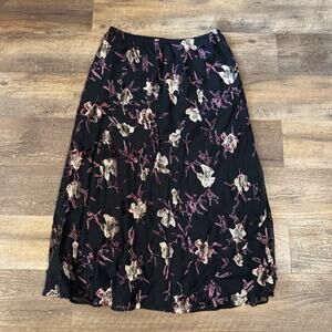 VTG JM Collection Dark Floral Midi Skirt Faux Velvet Y2K Fairy Boho Wimsygoth 10